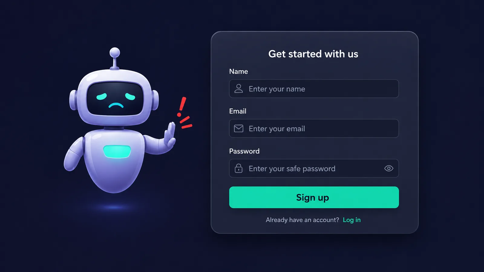 Bot blocked by sign-up form illustration